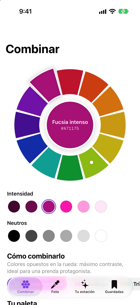 Colormetría: rueda de color con sus combinaciones