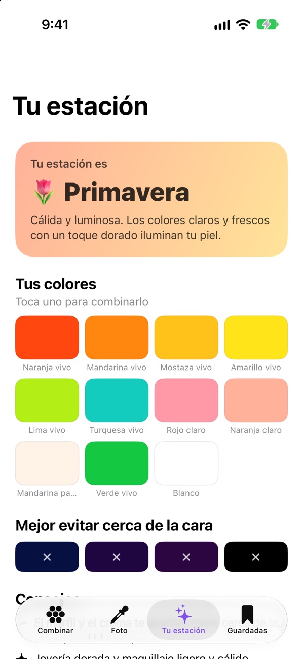 Colormetría: resultado de estación de color