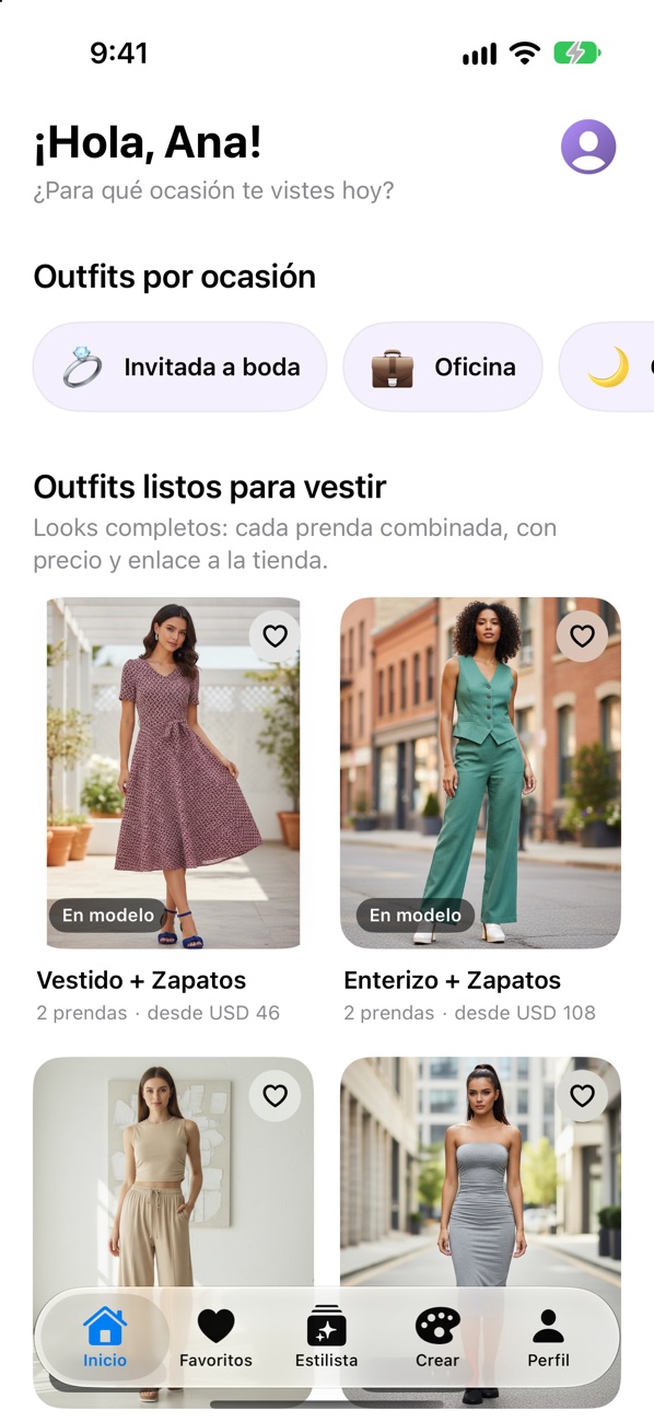Dressme4: inicio con outfits por ocasión