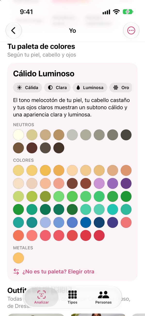 Facemetry: paleta de colores Cálido Luminoso