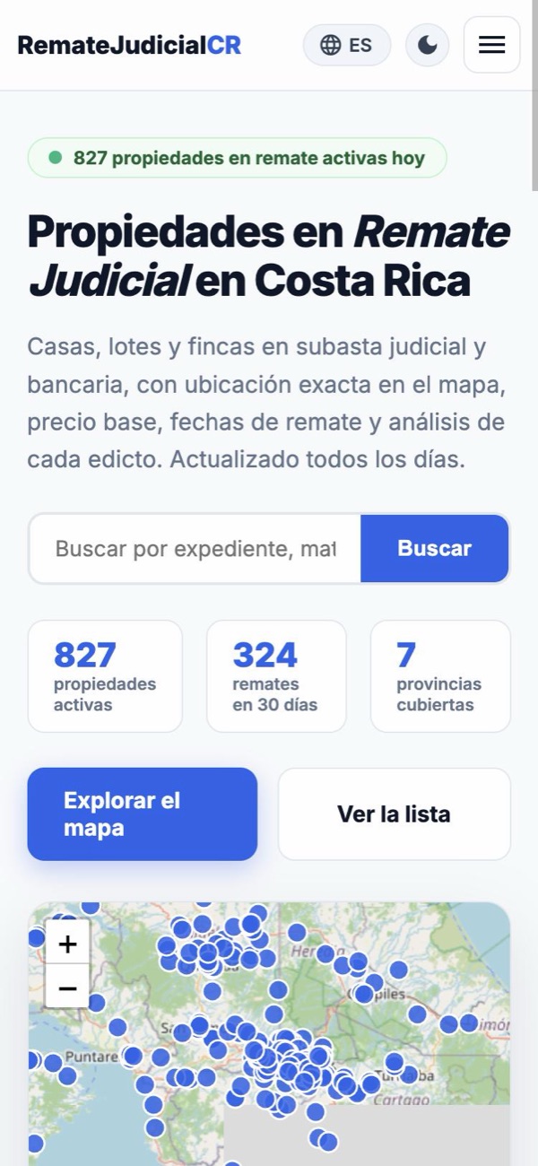 RemateJudicialCR: portada con propiedades en remate